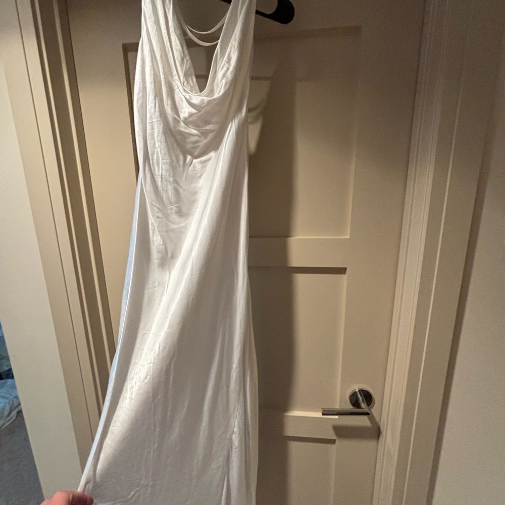 Meshki White Sleeveless Cowl Neck Gown